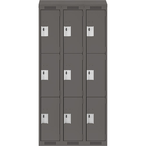 Clean Line Lockers, 3 -tier, Bank of 3, 36" x 18" x 78", Steel, Charcoal, Rivet (Assembled) PB Rental Co. Ltd.