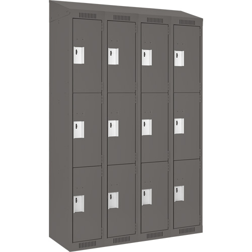 Clean Line Lockers, 3 -tier, Bank of 4, 48" x 18" x 78", Steel, Charcoal, Rivet (Assembled) PB Rental Co. Ltd.
