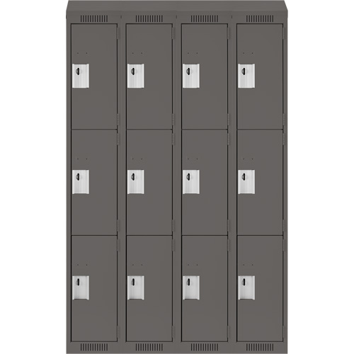 Clean Line Lockers, 3 -tier, Bank of 4, 48" x 18" x 78", Steel, Charcoal, Rivet (Assembled) PB Rental Co. Ltd.