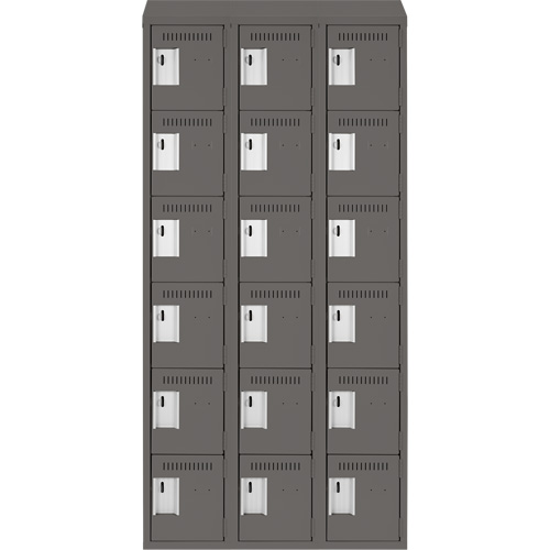 Clean Line Lockerette, 6 -tier, Bank of 3, 36" x 18" x 78", Steel, Charcoal, Rivet (Assembled) PB Rental Co. Ltd.