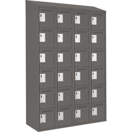 Clean Line Lockerette, 6 -tier, Bank of 4, 48" x 18" x 78", Steel, Charcoal, Rivet (Assembled) PB Rental Co. Ltd.