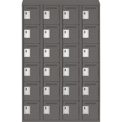 Clean Line Lockerette, 6 -tier, Bank of 4, 48" x 18" x 78", Steel, Charcoal, Rivet (Assembled) PB Rental Co. Ltd.