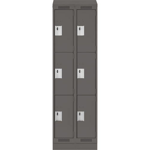 Clean Line Lockers, 3 -tier, Bank of 2, 24" x 18" x 82", Steel, Charcoal, Rivet (Assembled) PB Rental Co. Ltd.