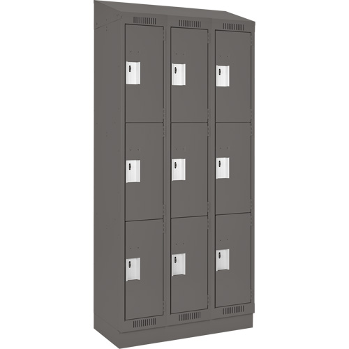 Clean Line Lockers, 3 -tier, Bank of 3, 36" x 18" x 82", Steel, Charcoal, Rivet (Assembled) PB Rental Co. Ltd.