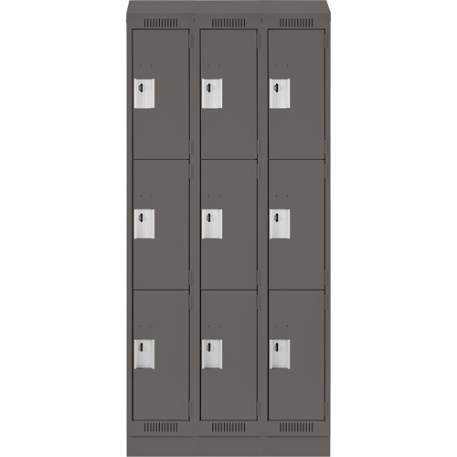 Clean Line Lockers, 3 -tier, Bank of 3, 36" x 18" x 82", Steel, Charcoal, Rivet (Assembled) PB Rental Co. Ltd.