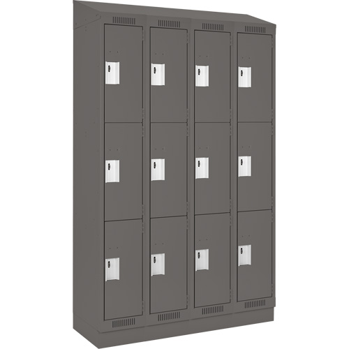 Clean Line Lockers, 3 -tier, Bank of 4, 48" x 18" x 82", Steel, Charcoal, Rivet (Assembled) PB Rental Co. Ltd.
