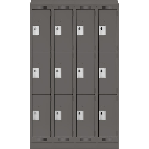 Clean Line Lockers, 3 -tier, Bank of 4, 48" x 18" x 82", Steel, Charcoal, Rivet (Assembled) PB Rental Co. Ltd.