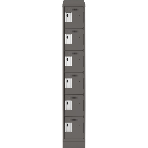 Clean Line Lockerette, 6 -tier, 12" x 18" x 82", Steel, Charcoal, Rivet (Assembled) PB Rental Co. Ltd.