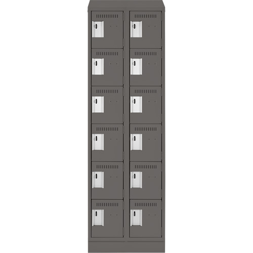 Clean Line Lockerette, 6 -tier, Bank of 2, 24" x 18" x 82", Steel, Charcoal, Rivet (Assembled) PB Rental Co. Ltd.