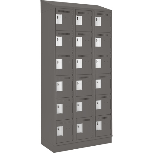 Clean Line Lockerette, 6 -tier, Bank of 3, 36" x 18" x 82", Steel, Charcoal, Rivet (Assembled) PB Rental Co. Ltd.