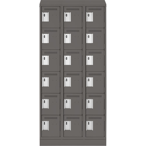 Clean Line Lockerette, 6 -tier, Bank of 3, 36" x 18" x 82", Steel, Charcoal, Rivet (Assembled) PB Rental Co. Ltd.