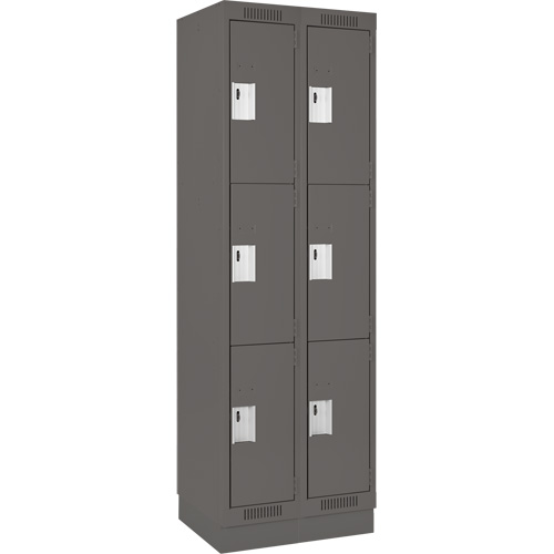 Clean Line Lockers, 3 -tier, Bank of 2, 24" x 18" x 76", Steel, Charcoal, Rivet (Assembled) PB Rental Co. Ltd.