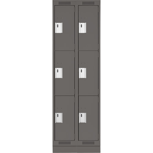 Clean Line Lockers, 3 -tier, Bank of 2, 24" x 18" x 76", Steel, Charcoal, Rivet (Assembled) PB Rental Co. Ltd.