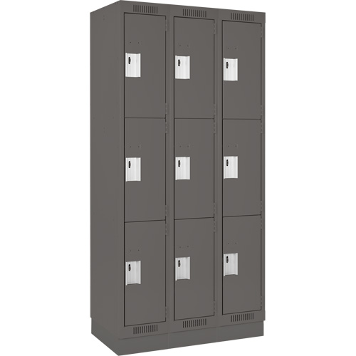 Clean Line Lockers, 3 -tier, Bank of 3, 36" x 18" x 76", Steel, Charcoal, Rivet (Assembled) PB Rental Co. Ltd.