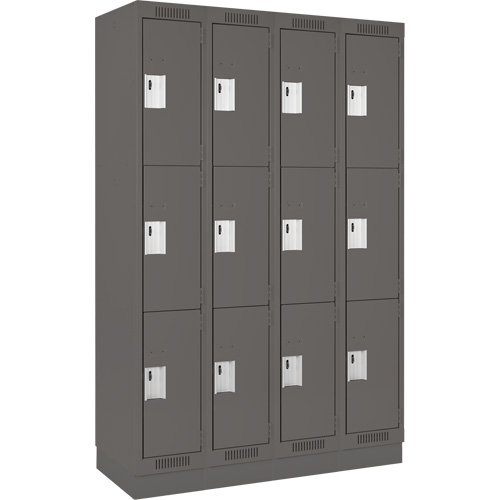 Clean Line Lockers, 3 -tier, Bank of 4, 48" x 18" x 76", Steel, Charcoal, Rivet (Assembled) PB Rental Co. Ltd.
