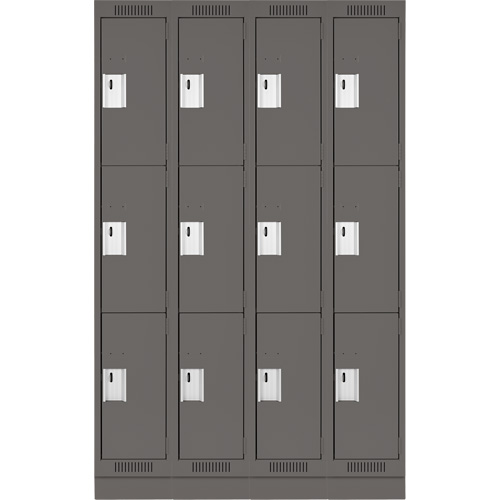 Clean Line Lockers, 3 -tier, Bank of 4, 48" x 18" x 76", Steel, Charcoal, Rivet (Assembled) PB Rental Co. Ltd.