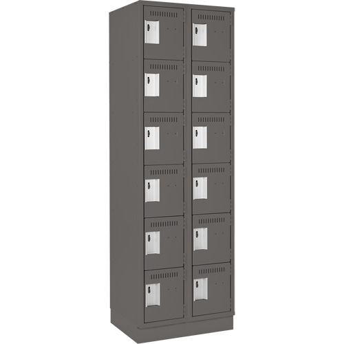 Clean Line Lockerette, 6 -tier, Bank of 2, 24" x 18" x 76", Steel, Charcoal, Rivet (Assembled) PB Rental Co. Ltd.