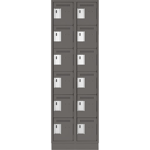 Clean Line Lockerette, 6 -tier, Bank of 2, 24" x 18" x 76", Steel, Charcoal, Rivet (Assembled) PB Rental Co. Ltd.