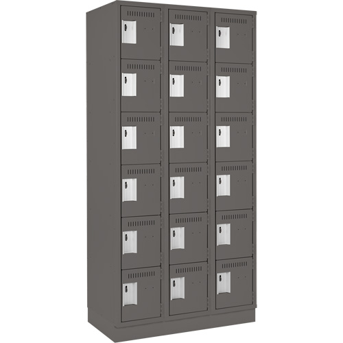 Clean Line Lockerette, 6 -tier, Bank of 3, 36" x 18" x 76", Steel, Charcoal, Rivet (Assembled) PB Rental Co. Ltd.