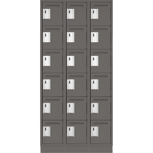 Clean Line Lockerette, 6 -tier, Bank of 3, 36" x 18" x 76", Steel, Charcoal, Rivet (Assembled) PB Rental Co. Ltd.