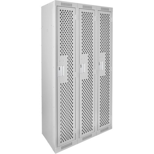 Clean Line Lockers, Bank of 3, 36" x 15" x 72", Steel, Grey, Rivet (Assembled), Perforated PB Rental Co. Ltd.