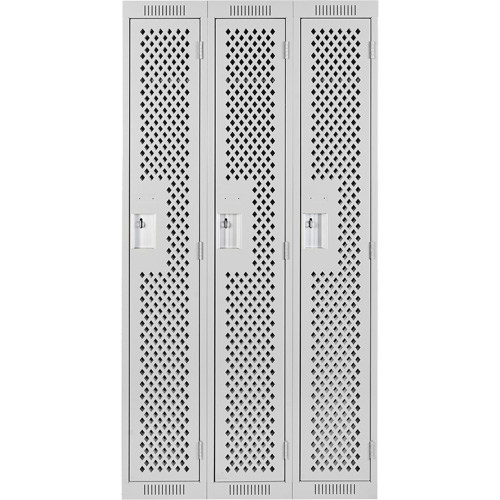 Clean Line Lockers, Bank of 3, 36" x 15" x 72", Steel, Grey, Rivet (Assembled), Perforated PB Rental Co. Ltd.