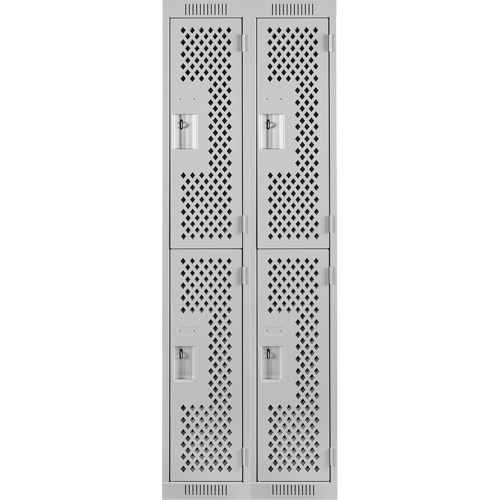 Clean Line Lockers, 2 -tier, Bank of 2, 24" x 15" x 72", Steel, Grey, Rivet (Assembled), Perforated PB Rental Co. Ltd.