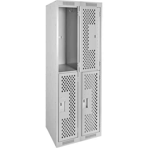 Clean Line Lockers, 2 -tier, Bank of 2, 24" x 15" x 72", Steel, Grey, Rivet (Assembled), Perforated PB Rental Co. Ltd.