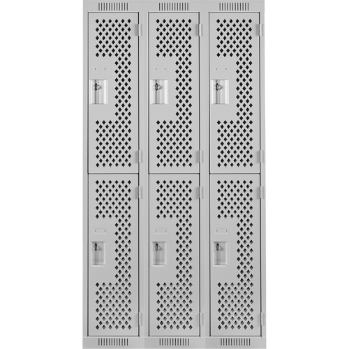 Clean Line Lockers, 2 -tier, Bank of 3, 36" x 12" x 72", Steel, Grey, Rivet (Assembled), Perforated PB Rental Co. Ltd.