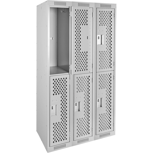 Clean Line Lockers, 2 -tier, Bank of 3, 36" x 12" x 72", Steel, Grey, Rivet (Assembled), Perforated PB Rental Co. Ltd.