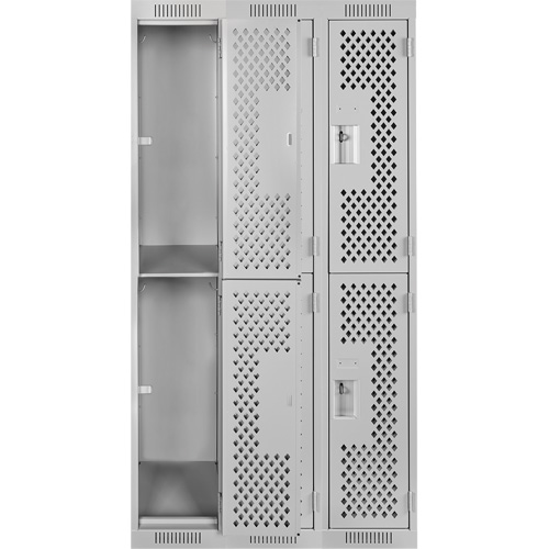 Clean Line Lockers, 2 -tier, Bank of 3, 36" x 12" x 72", Steel, Grey, Rivet (Assembled), Perforated PB Rental Co. Ltd.