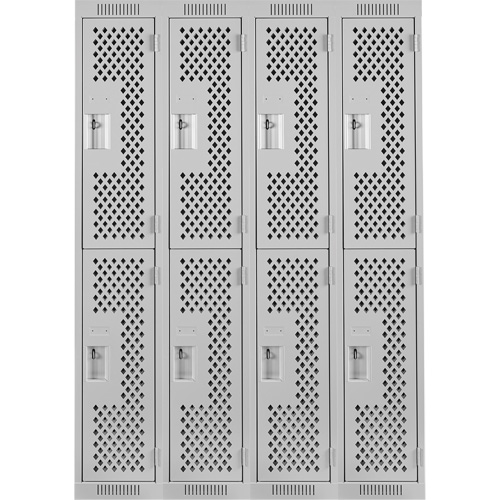 Clean Line Lockers, 2 -tier, Bank of 4, 48" x 12" x 72", Steel, Grey, Rivet (Assembled), Perforated PB Rental Co. Ltd.