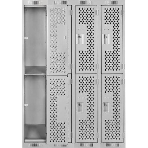 Clean Line Lockers, 2 -tier, Bank of 4, 48" x 12" x 72", Steel, Grey, Rivet (Assembled), Perforated PB Rental Co. Ltd.
