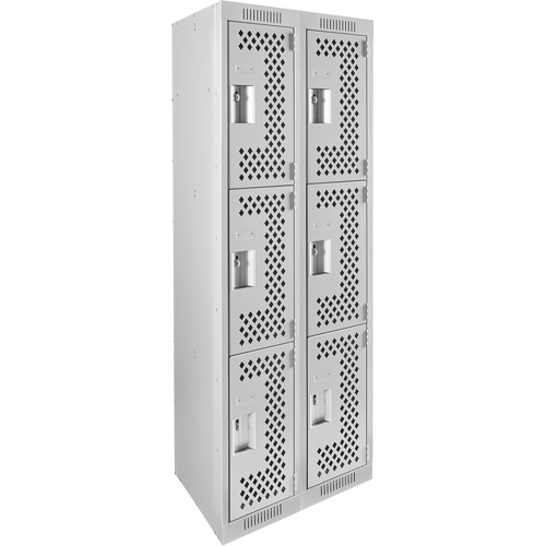 Clean Line Lockers, 3 -tier, Bank of 2, 24" x 12" x 72", Steel, Grey, Rivet (Assembled), Perforated PB Rental Co. Ltd.