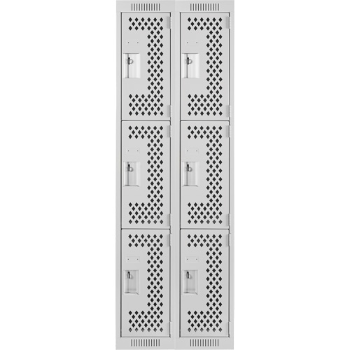 Clean Line Lockers, 3 -tier, Bank of 2, 24" x 12" x 72", Steel, Grey, Rivet (Assembled), Perforated PB Rental Co. Ltd.