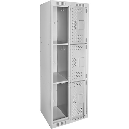 Clean Line Lockers, 3 -tier, Bank of 2, 24" x 12" x 72", Steel, Grey, Rivet (Assembled), Perforated PB Rental Co. Ltd.