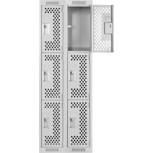 Clean Line Lockers, 3 -tier, Bank of 2, 24" x 12" x 72", Steel, Grey, Rivet (Assembled), Perforated PB Rental Co. Ltd.