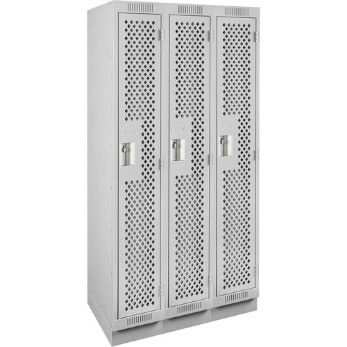 Clean Line Lockers, Bank of 3, 36" x 12" x 76", Steel, Grey, Rivet (Assembled), Perforated PB Rental Co. Ltd.