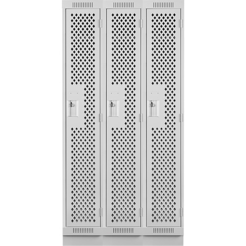 Clean Line Lockers, Bank of 3, 36" x 12" x 76", Steel, Grey, Rivet (Assembled), Perforated PB Rental Co. Ltd.