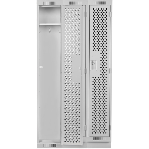 Clean Line Lockers, Bank of 3, 36" x 12" x 76", Steel, Grey, Rivet (Assembled), Perforated PB Rental Co. Ltd.