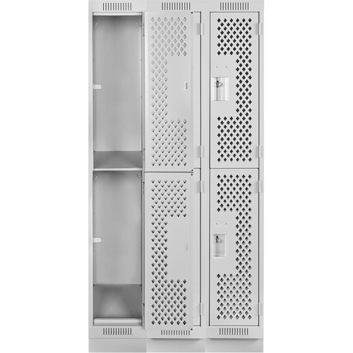 Clean Line Lockers, 2 -tier, Bank of 3, 36" x 15" x 76", Steel, Grey, Rivet (Assembled), Perforated PB Rental Co. Ltd.
