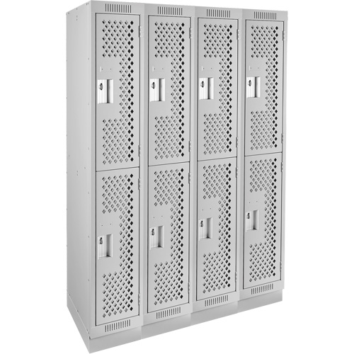 Casiers Clean Line, 2 niveaux, Bloc de 4, 48" x 15" x 76", Acier, Gris, Rivet (assembl&eacute;), Perfor&eacute; PB Rental Co. Ltd.