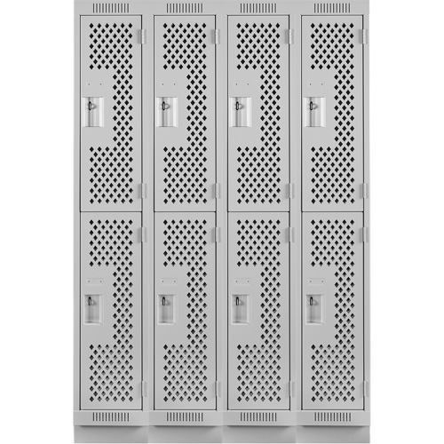 Casiers Clean Line, 2 niveaux, Bloc de 4, 48" x 15" x 76", Acier, Gris, Rivet (assembl&eacute;), Perfor&eacute; PB Rental Co. Ltd.