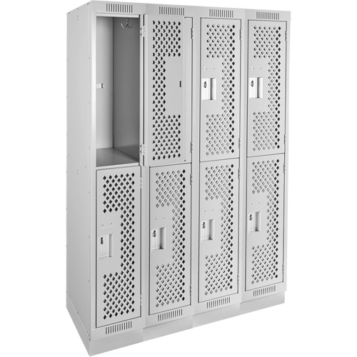 Casiers Clean Line, 2 niveaux, Bloc de 4, 48" x 15" x 76", Acier, Gris, Rivet (assembl&eacute;), Perfor&eacute; PB Rental Co. Ltd.