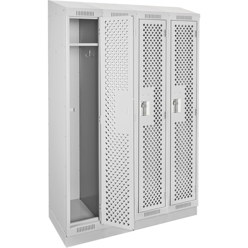 Clean Line Lockers, Bank of 4, 48" x 12" x 82", Steel, Grey, Rivet (Assembled), Perforated PB Rental Co. Ltd.