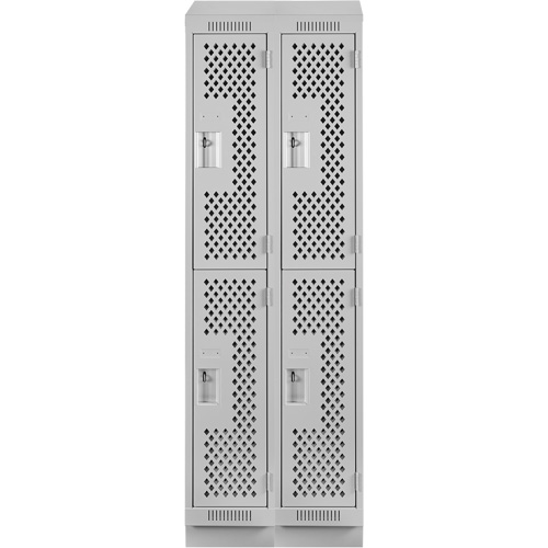 Clean Line Lockers, 2 -tier, Bank of 2, 24" x 18" x 82", Steel, Grey, Rivet (Assembled), Perforated PB Rental Co. Ltd.