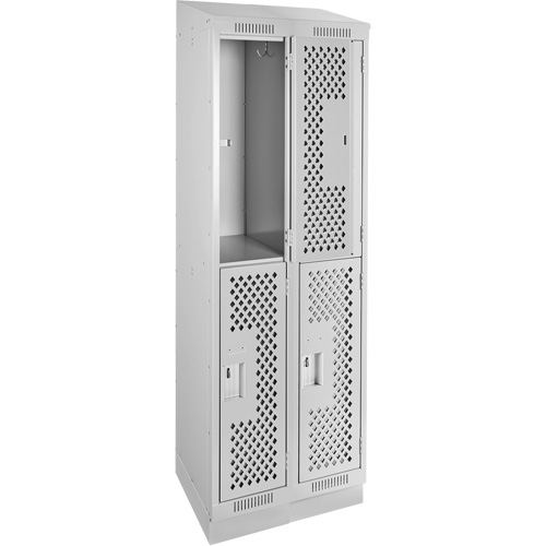 Clean Line Lockers, 2 -tier, Bank of 2, 24" x 18" x 82", Steel, Grey, Rivet (Assembled), Perforated PB Rental Co. Ltd.
