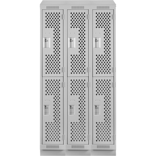 Clean Line Lockers, 2 -tier, Bank of 3, 36" x 12" x 82", Steel, Grey, Rivet (Assembled), Perforated PB Rental Co. Ltd.