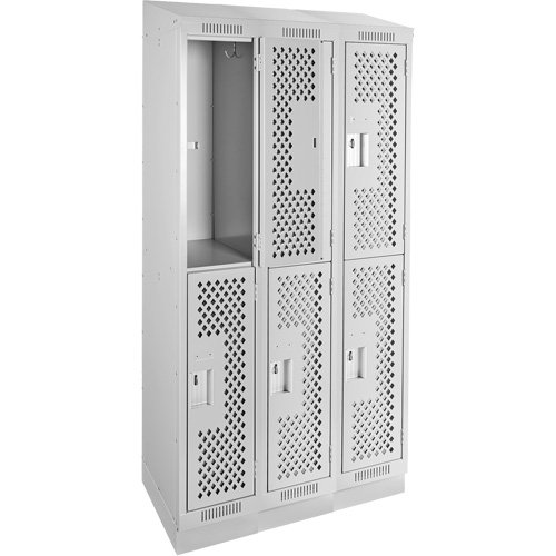 Clean Line Lockers, 2 -tier, Bank of 3, 36" x 12" x 82", Steel, Grey, Rivet (Assembled), Perforated PB Rental Co. Ltd.