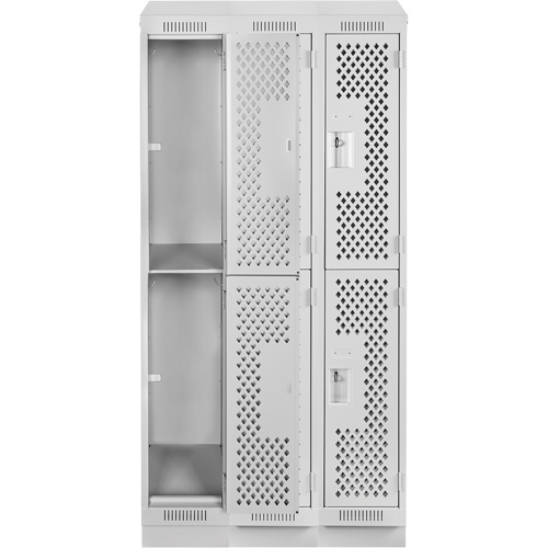 Clean Line Lockers, 2 -tier, Bank of 3, 36" x 12" x 82", Steel, Grey, Rivet (Assembled), Perforated PB Rental Co. Ltd.